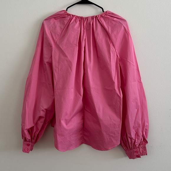 Oscar De La Renta Gathered Cotton Blouse French Pink Size 4 Fall 2022 RTW - Picture 5 of 5